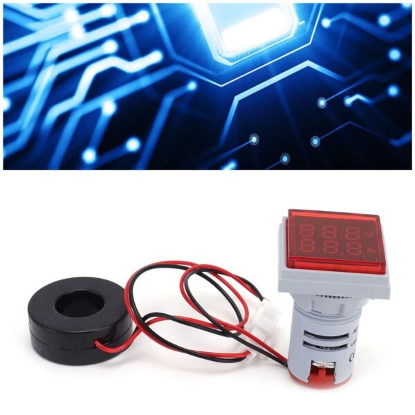 AC Digital Volt-Amp Meter 50V–500V, 0–100A (LED, Square)