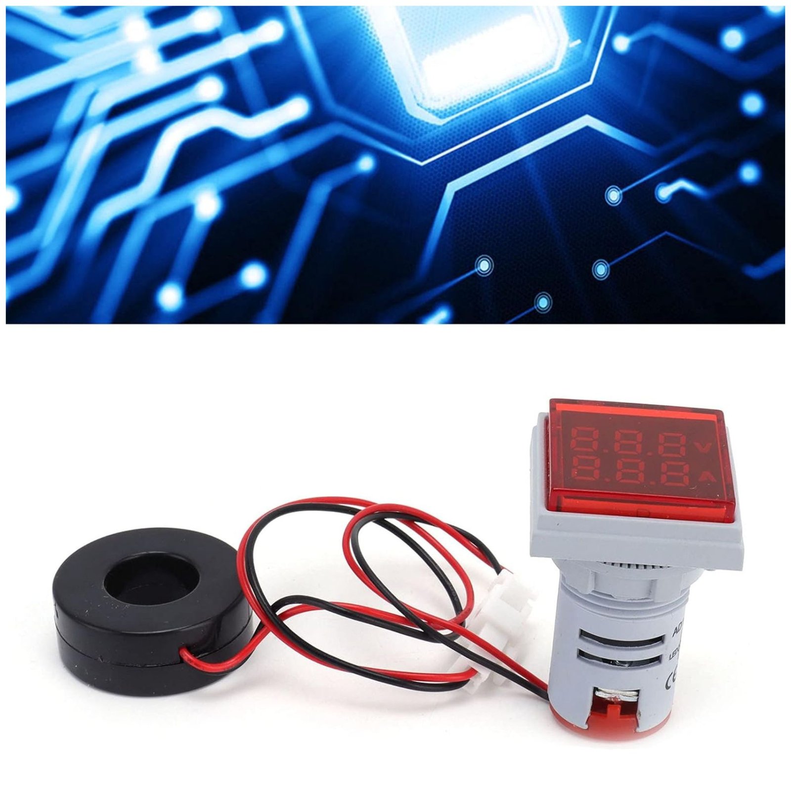 AC Digital Volt-Amp Meter 50V–500V, 0–100A (LED, Square)