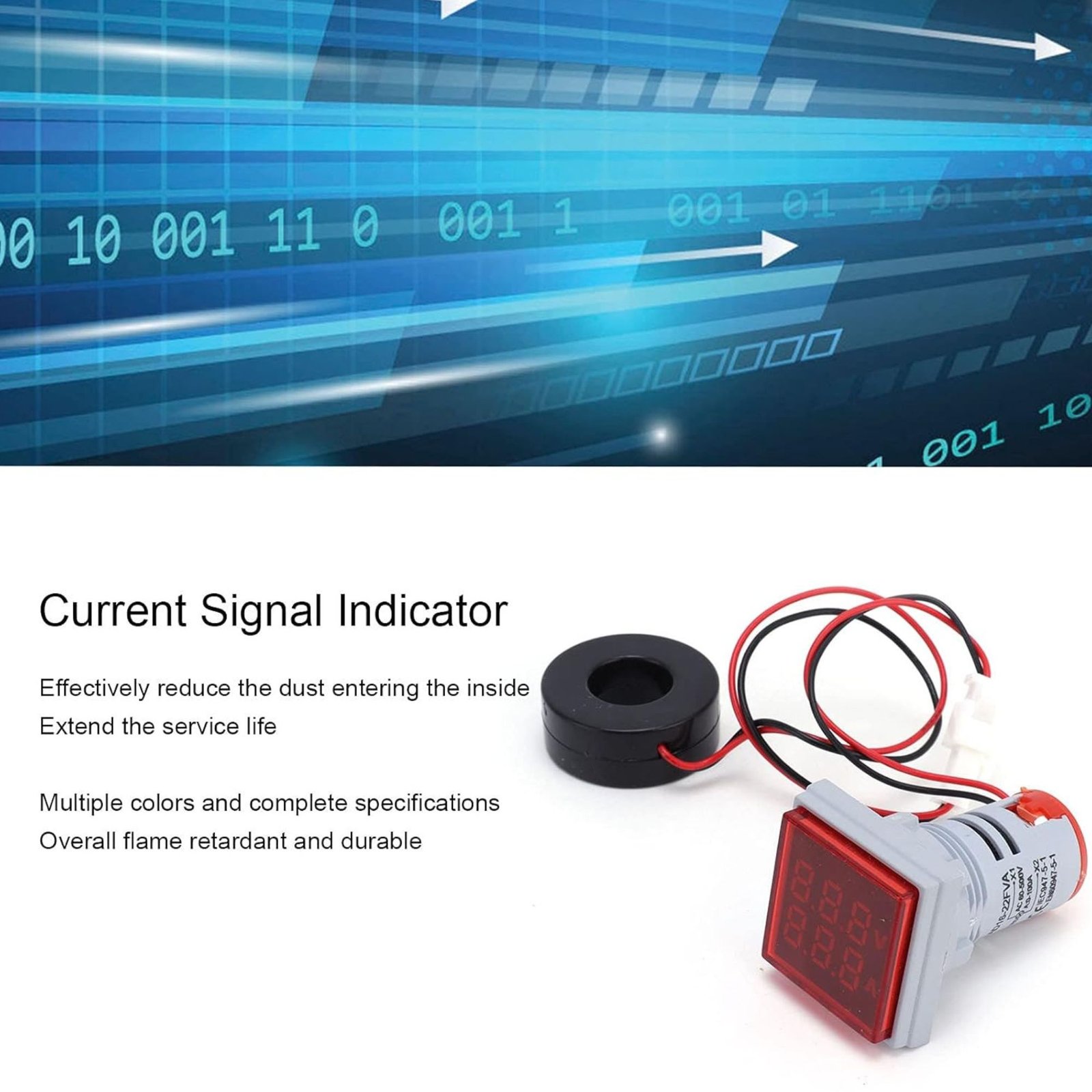 AC Digital Volt-Amp Meter 50V–500V, 0–100A (LED, Square)
