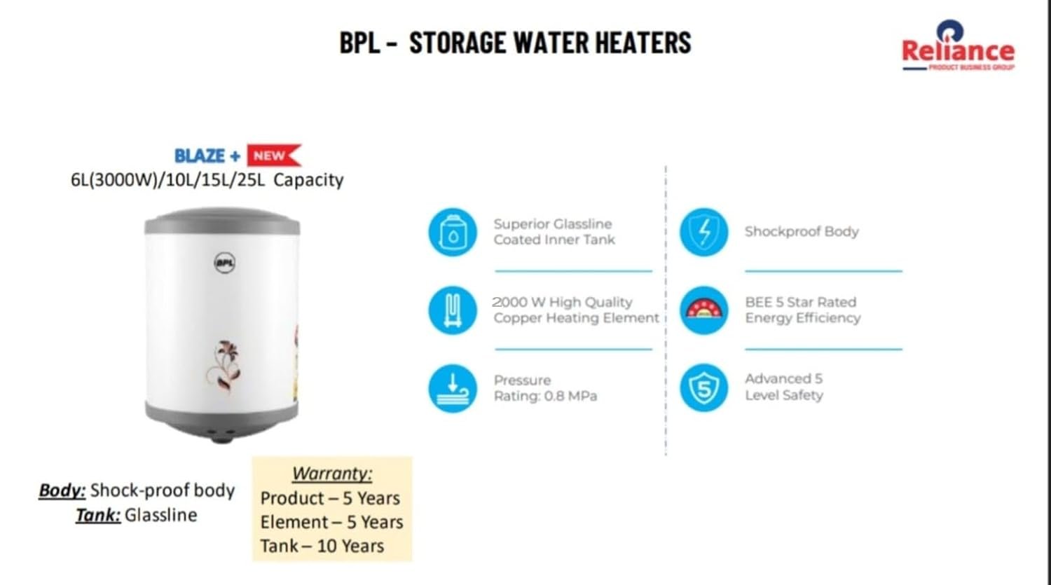 BPL 25L Water Geyser