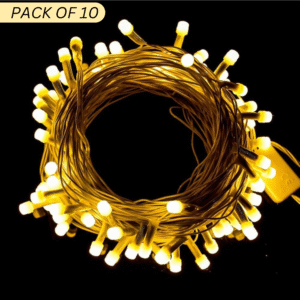 8mm Yellow Warm-White LED Decorative High Brightness String Lights for Diwali, Christmas & Festive Decoration 20 Meter (Actual-50 Ft.)-Pack of 10