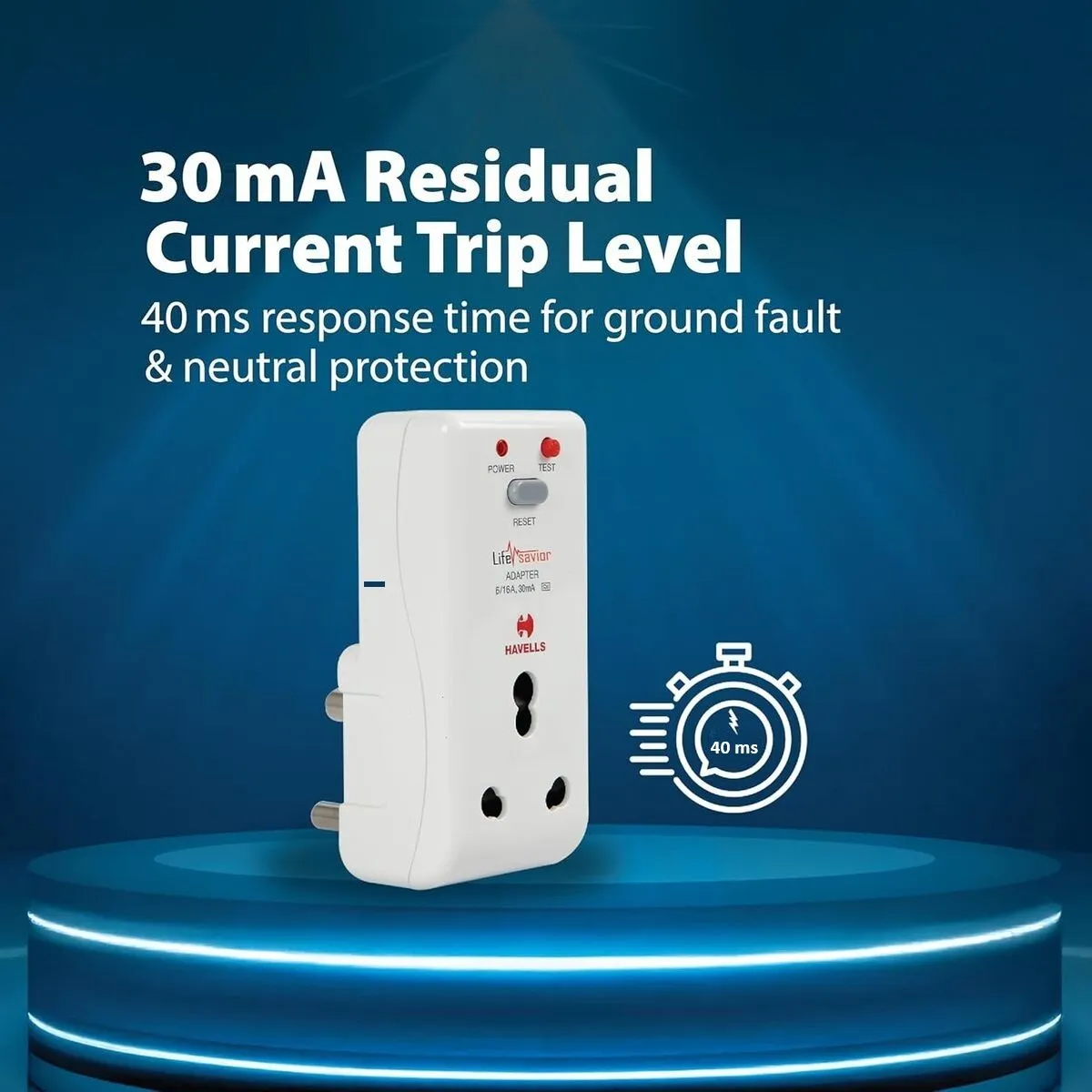 Havells Shocksafe 16 Amp 3 Pin Multi Plug (White)