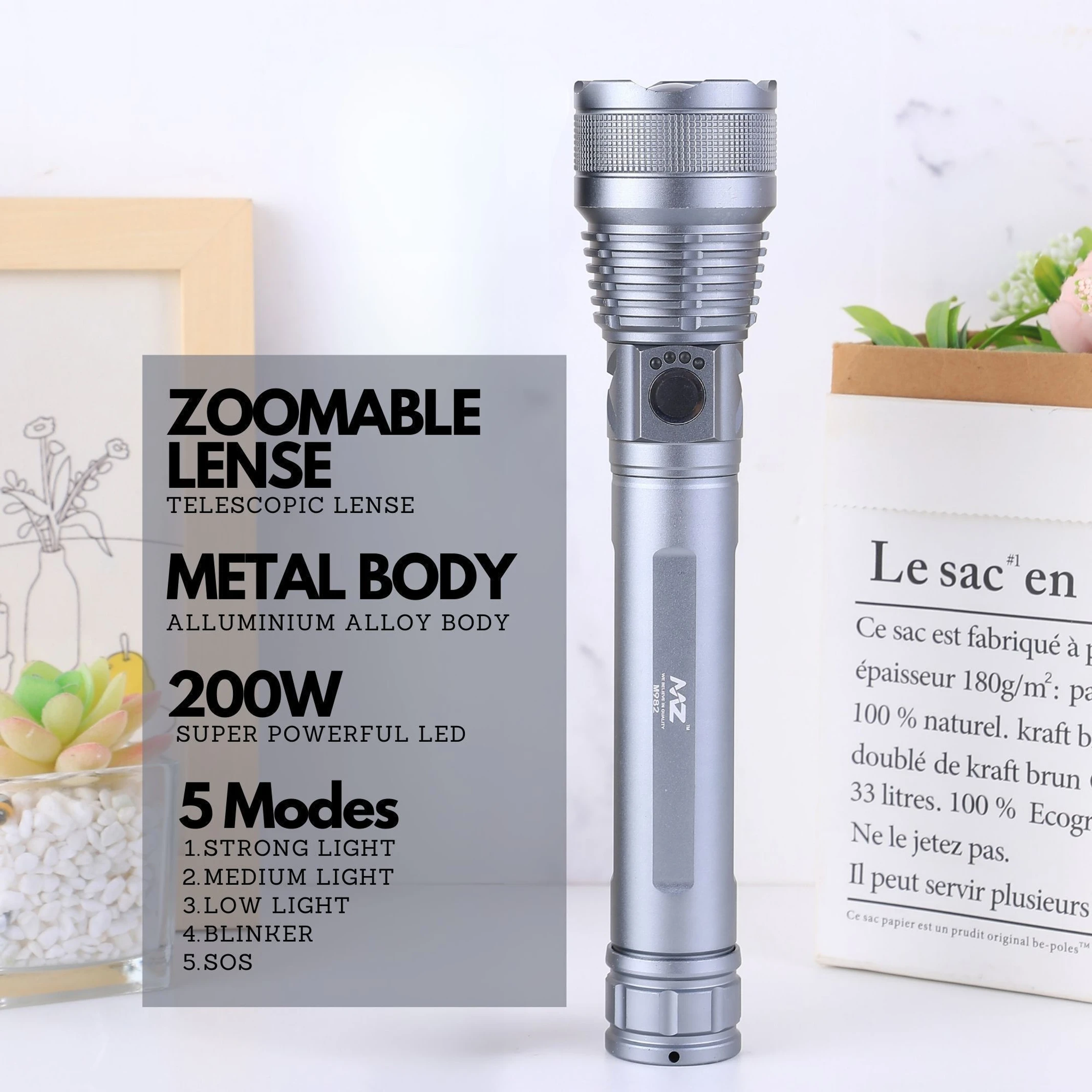 MZ M982 200W Zoomable LED Metal Torch Light - Ludhiana Spare Centre